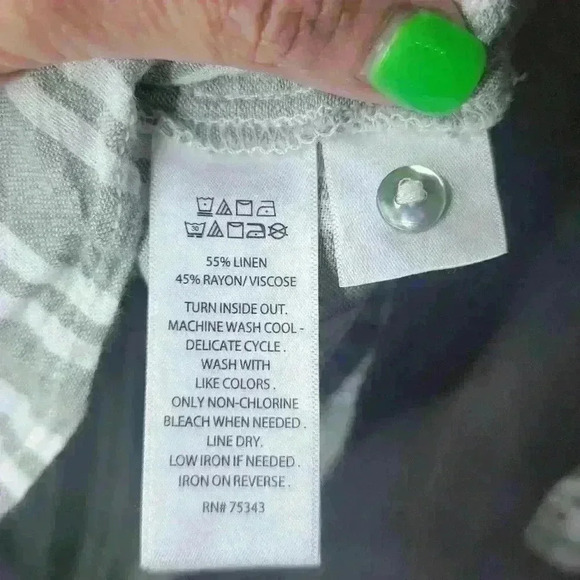 Jones and Co button-down long sleeve blouse. Sage green and white striped. - Picture 4 of 6